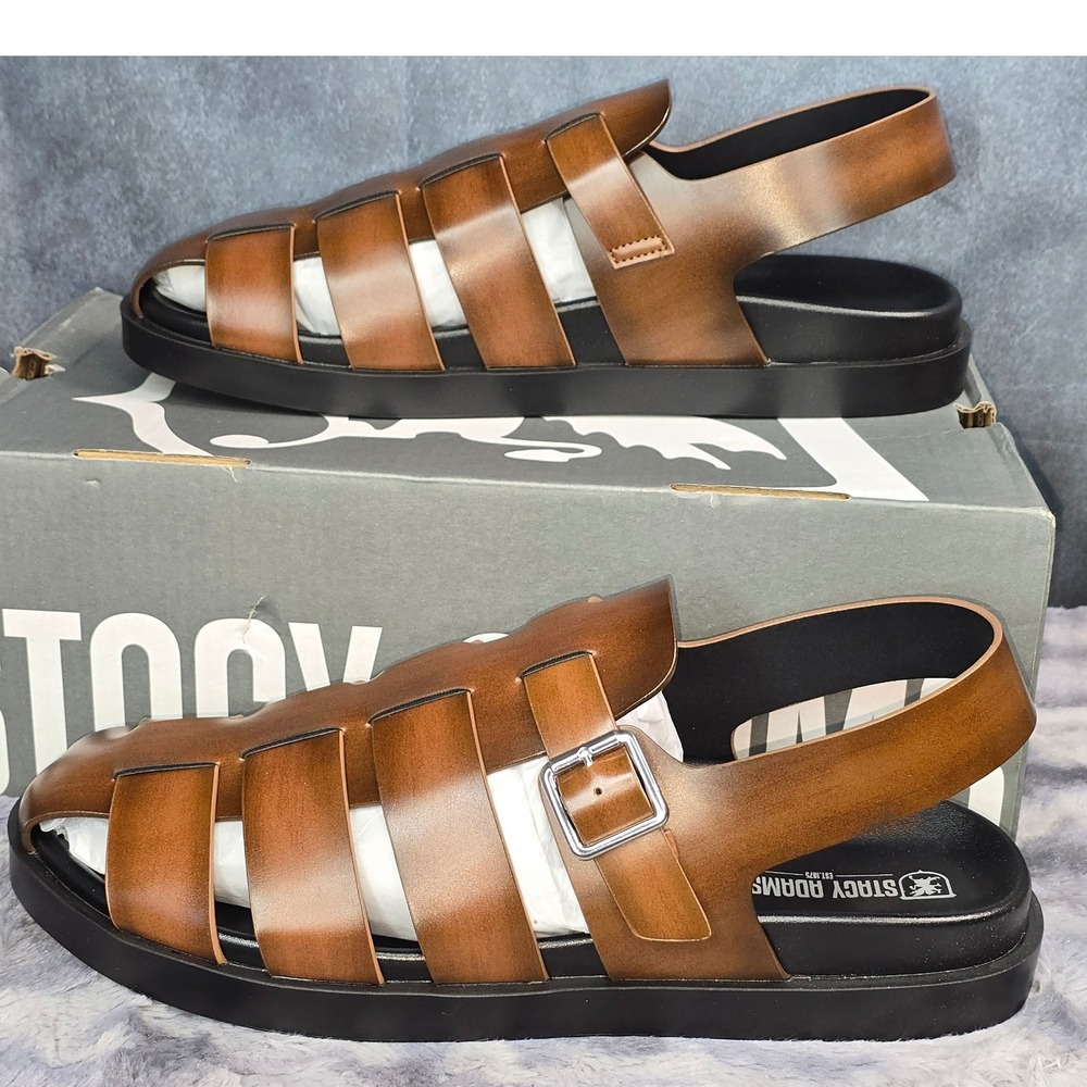 NWB Stacy Adams Montego Sandals Cognac Caged‎ Fisherman Mens 11